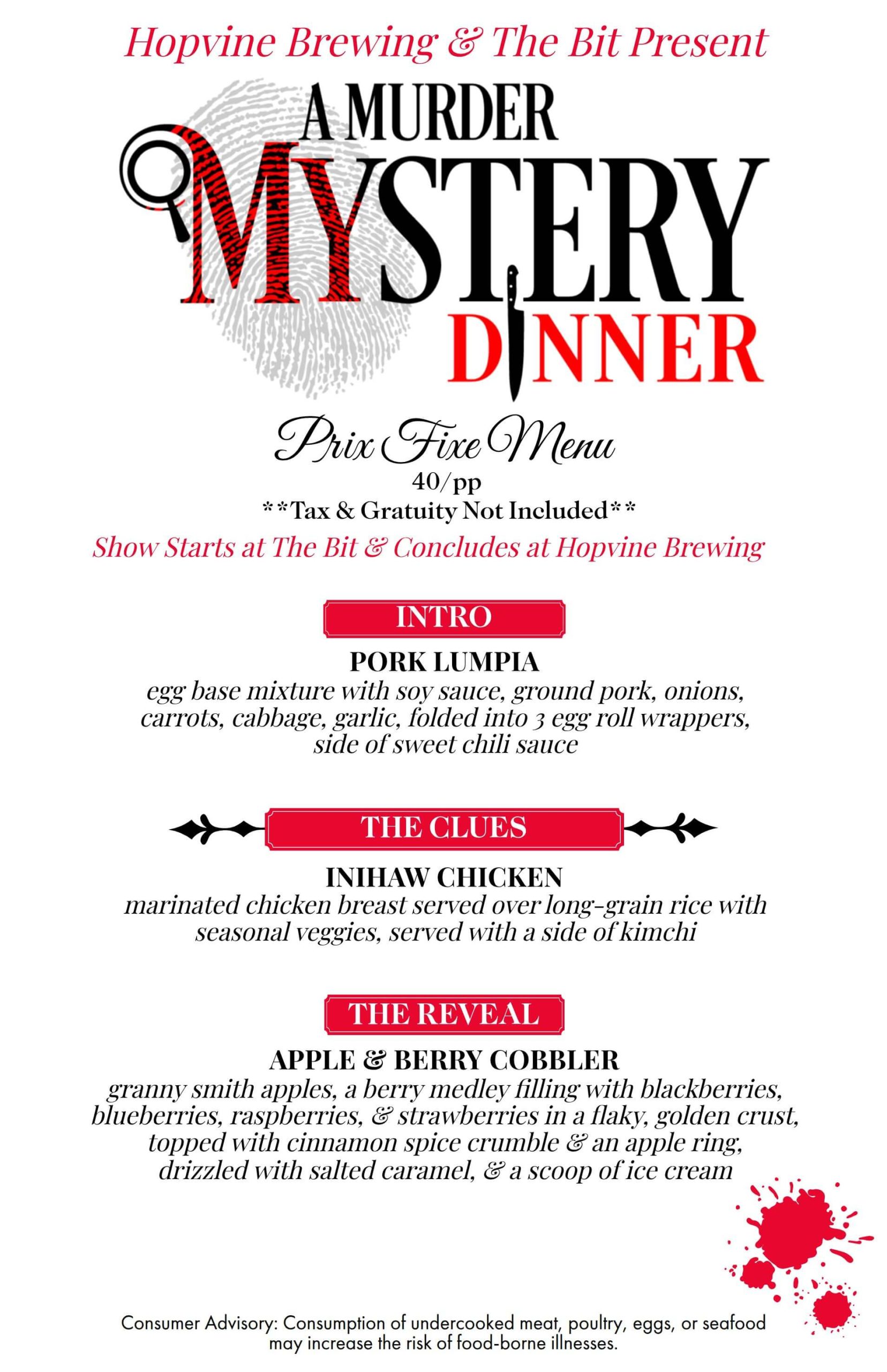 Murder Mystery Dinner Theater - The Menu